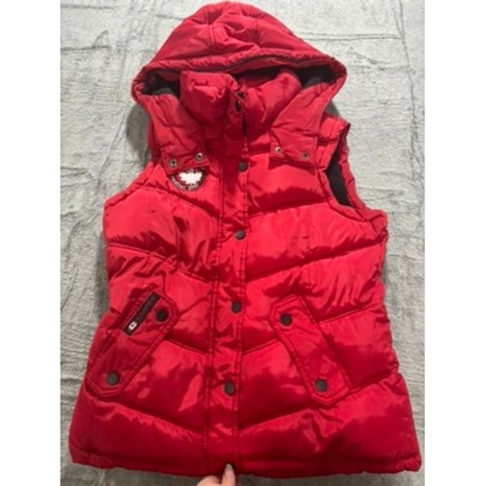 Canada Weather Gear Puffer Vest Womens‎ M Red Hooded Winter Coat Zip